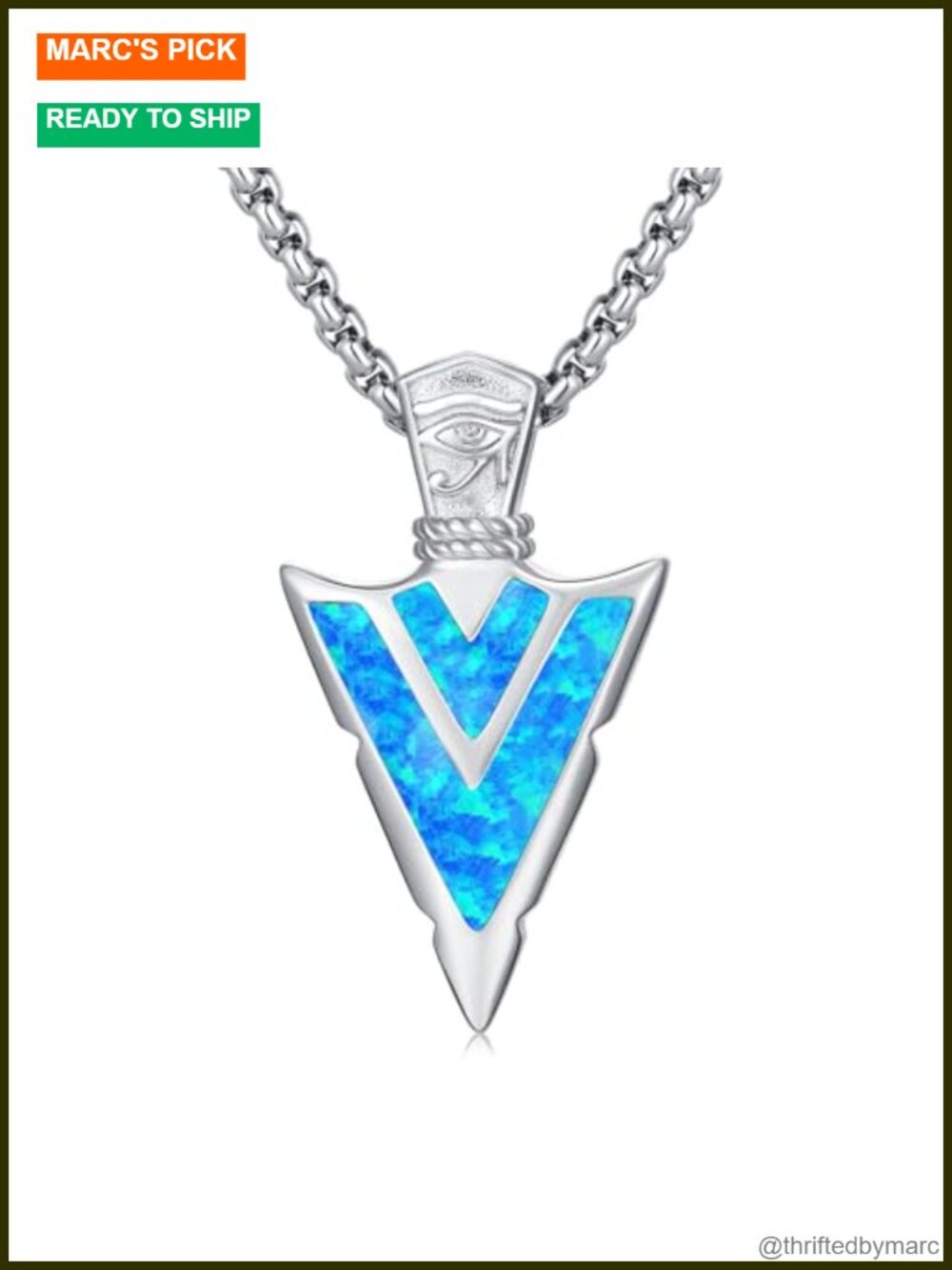 925 Sterling Silver Arrowhead Necklace Turquoise Malachite Eye of Horus Men